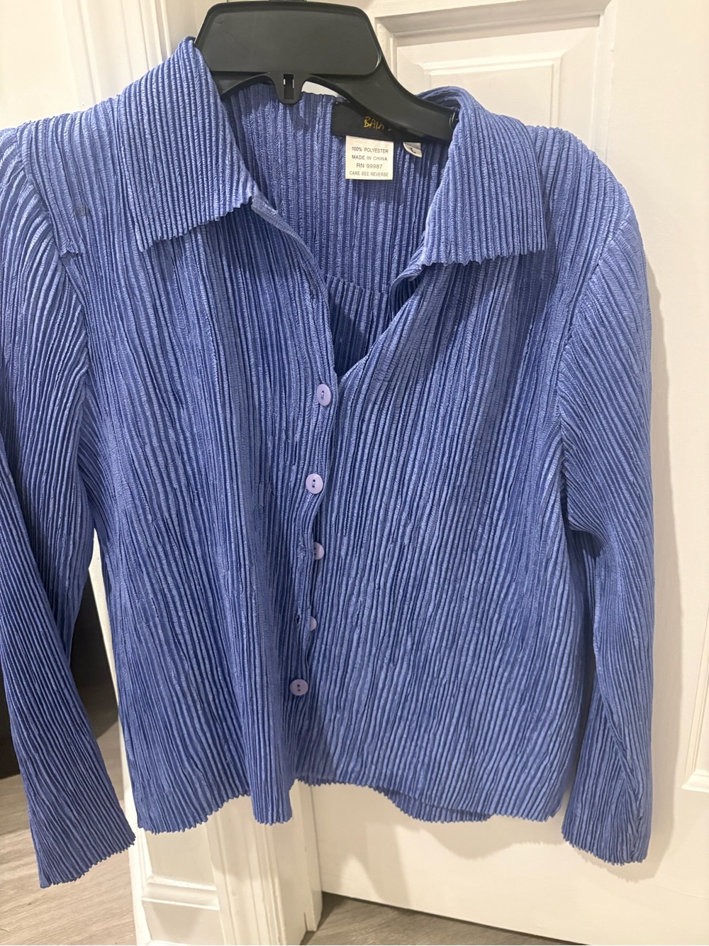 Textured Ribbed Button-Down Shirt Jacket in Periwinkle Blue